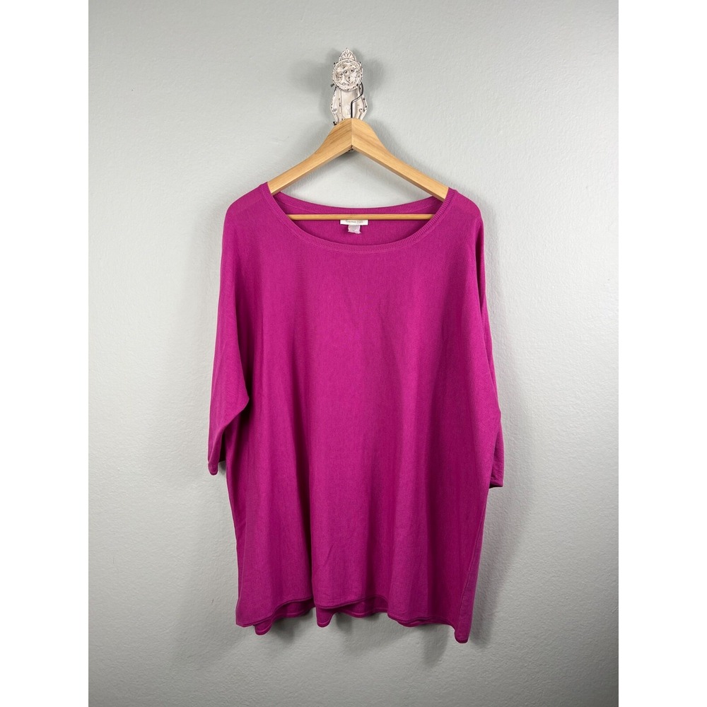 Garnet Hill Women's Sweater Silk Blend Dolman Sleeve Top Pink LARGE